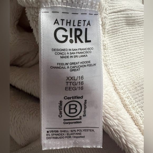 Athleta Girl Feelin’ Great Hoodie Girl’s XXL/16 cream. long sleeve thumb holes - Picture 8 of 9